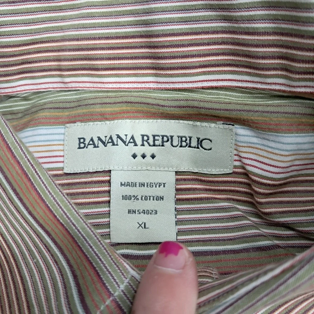 Banana Republic Mens XL Long Sleeve Striped Button Down Shirt Cotton Brown Green